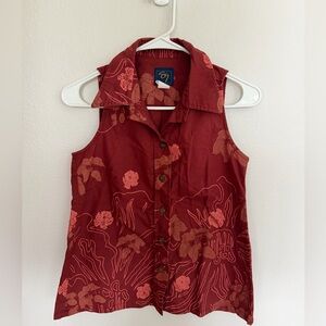 Sig Zane Hawai’i Women’s Collared Button Blouse XS Floral Tropical Hibiscus